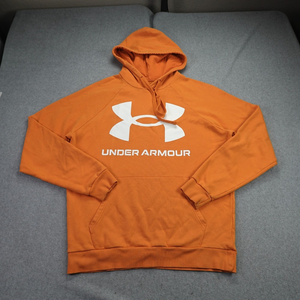 Under Armour Hoodie Mens Medium Orange Rival Fleece Big Logo‎ ColdGear